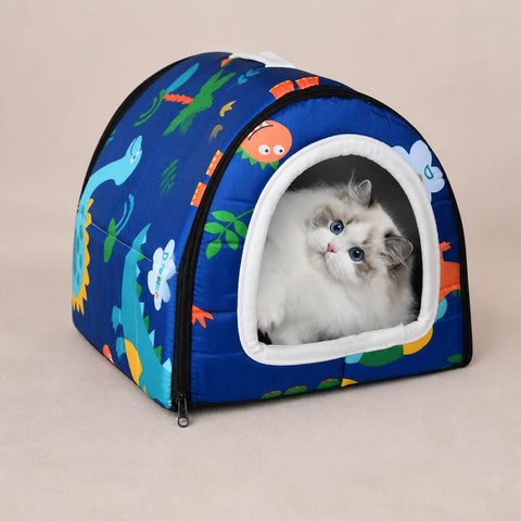 Semi-Enclosed Waterproof Pet Bed for Small Dogs & Cats