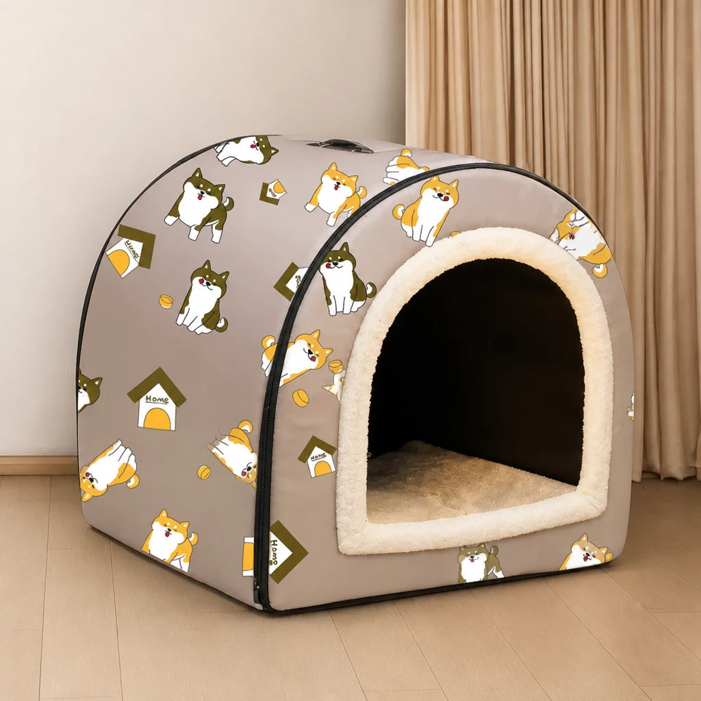 Semi-Enclosed Waterproof Pet Bed for Small Dogs & Cats