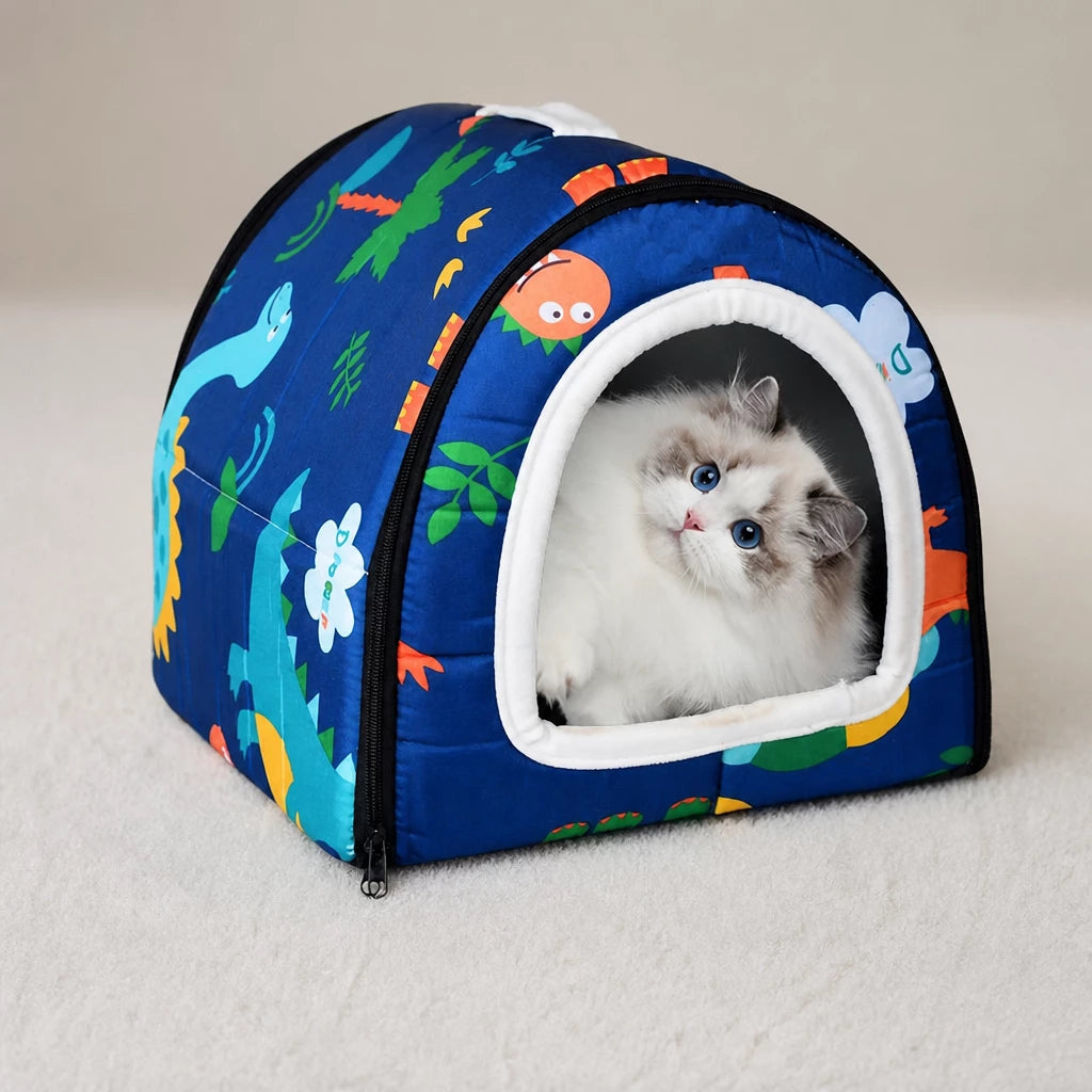 Semi-Enclosed Waterproof Pet Bed for Small Dogs & Cats