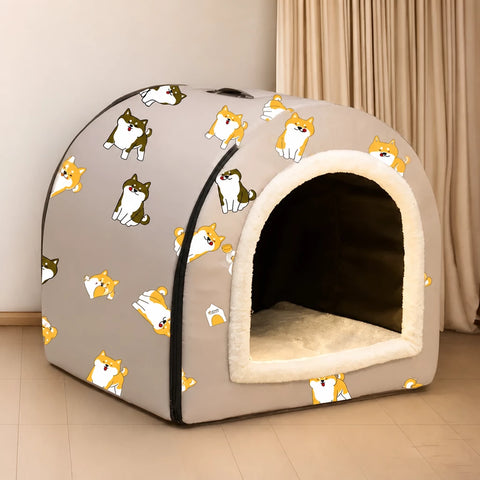 Semi-Enclosed Waterproof Pet Bed for Small Dogs & Cats