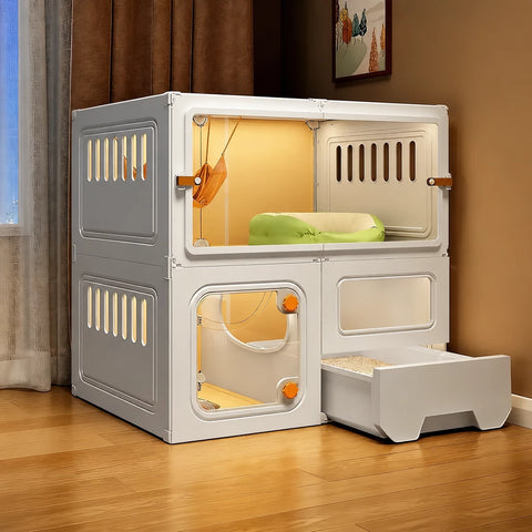 Indoor Multi-Level Cat Condo with Integrated Litter Box Area