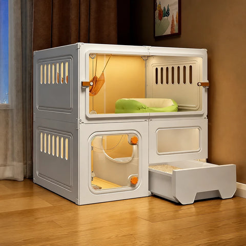Indoor Multi-Level Cat Condo with Integrated Litter Box Area