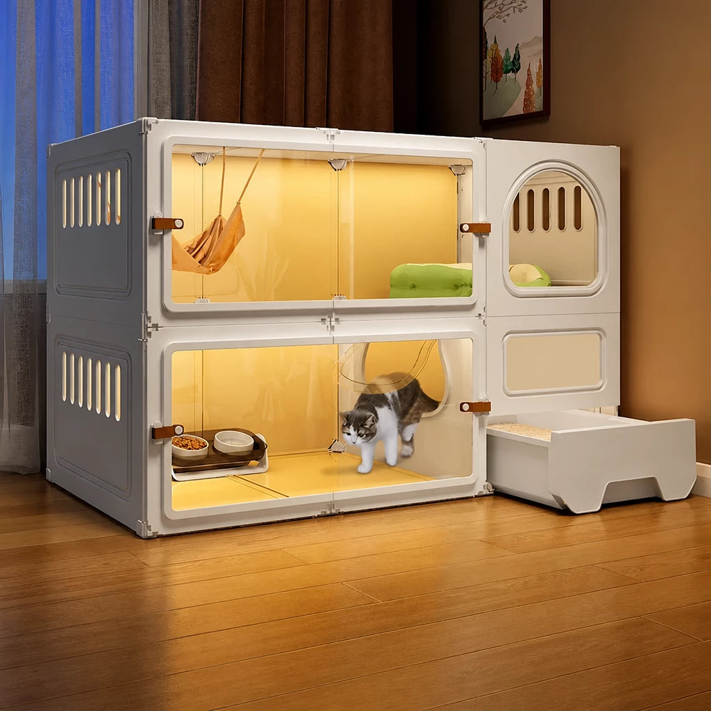 Indoor Multi-Level Cat Condo with Integrated Litter Box Area