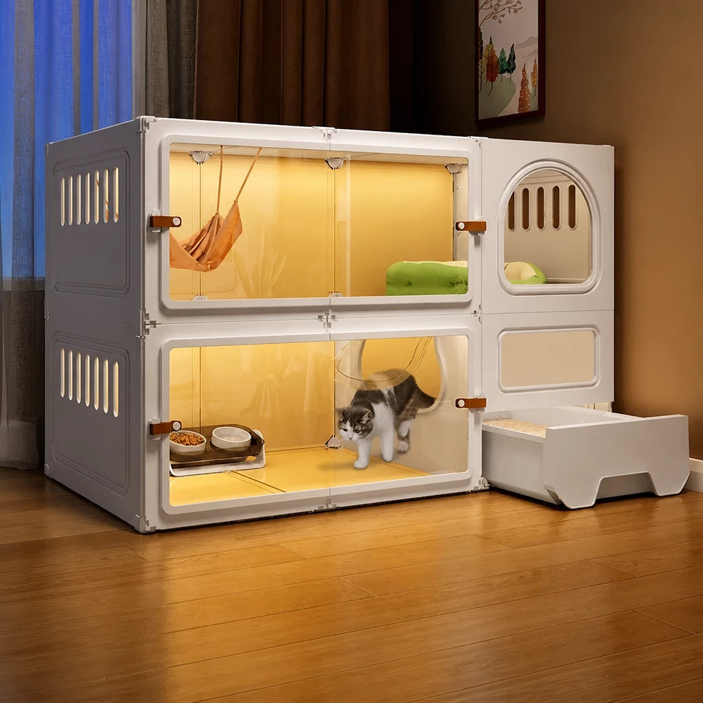 Indoor Multi-Level Cat Condo with Integrated Litter Box Area