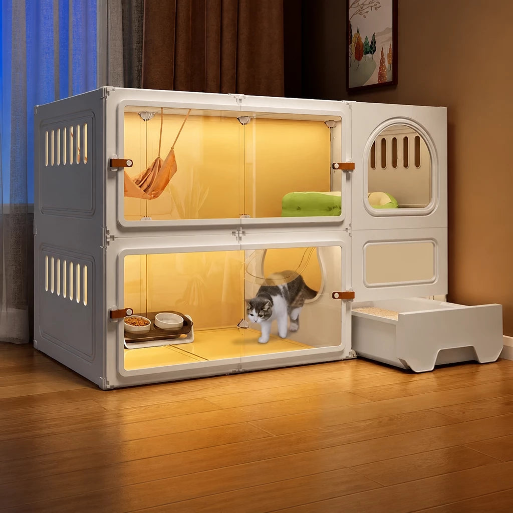 Indoor Multi-Level Cat Condo with Integrated Litter Box Area