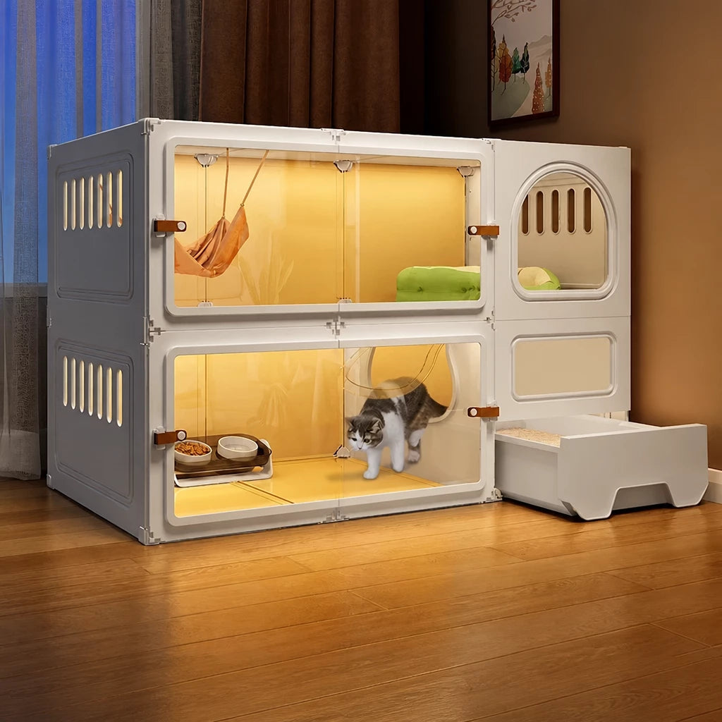 Indoor Multi-Level Cat Condo with Integrated Litter Box Area