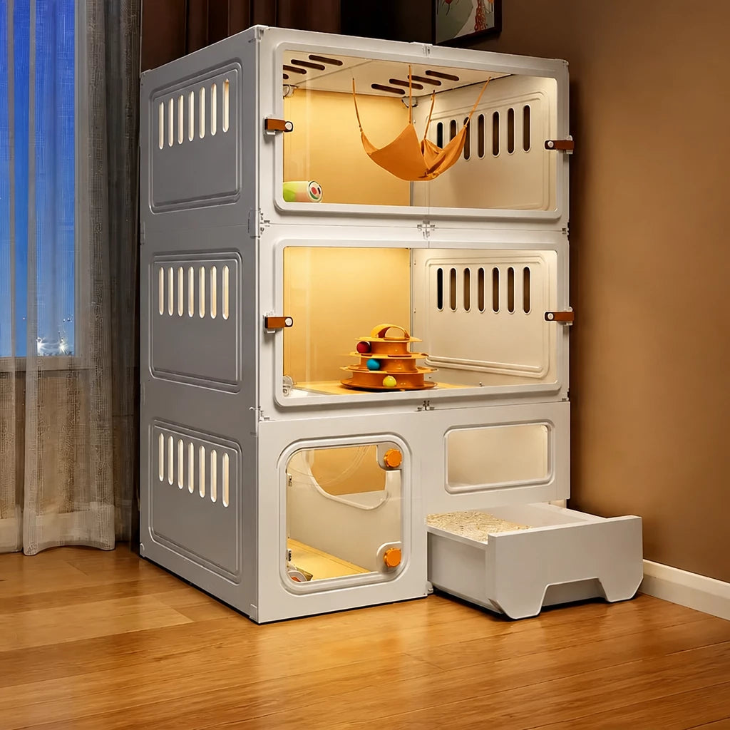 Indoor Multi-Level Cat Condo with Integrated Litter Box Area