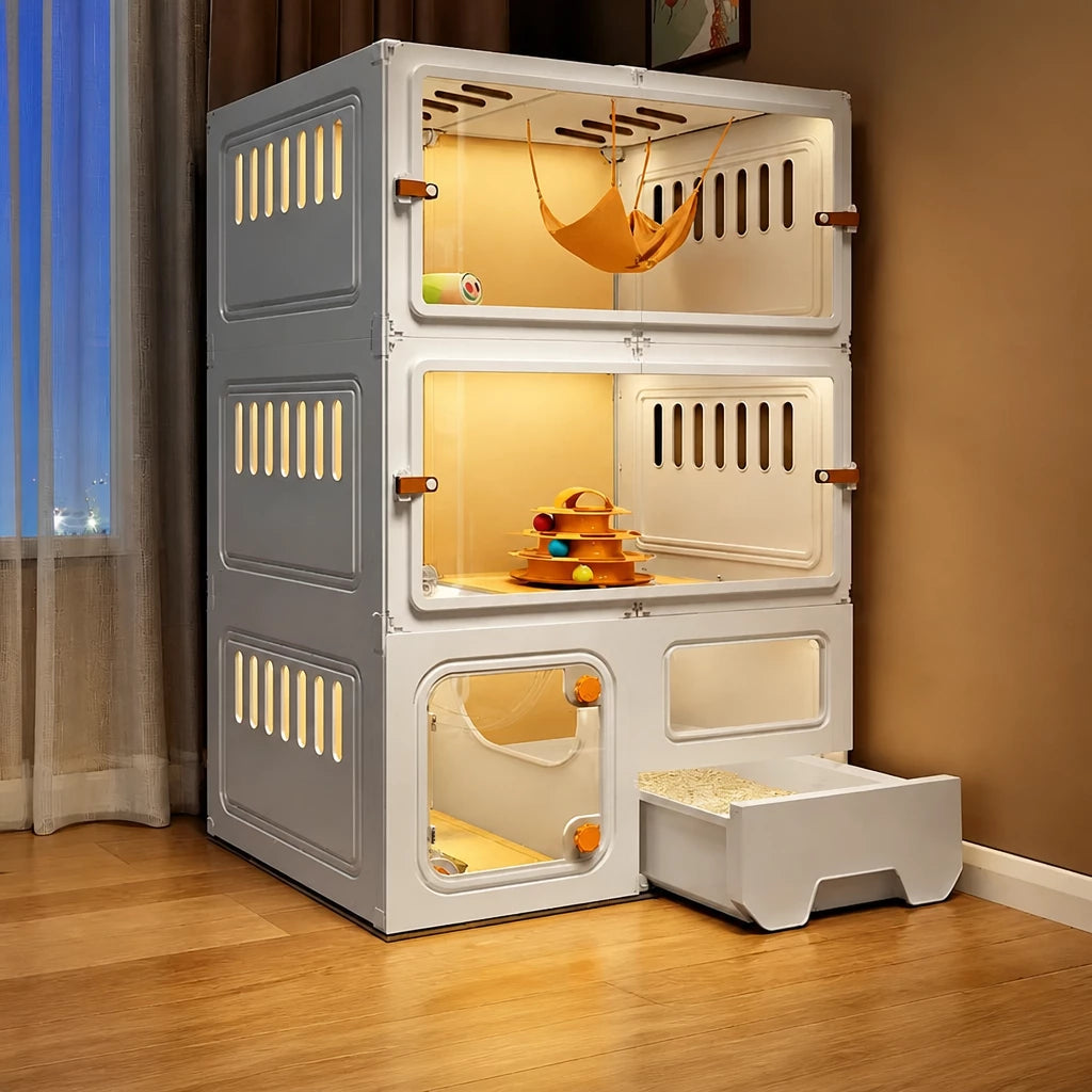 Indoor Multi-Level Cat Condo with Integrated Litter Box Area