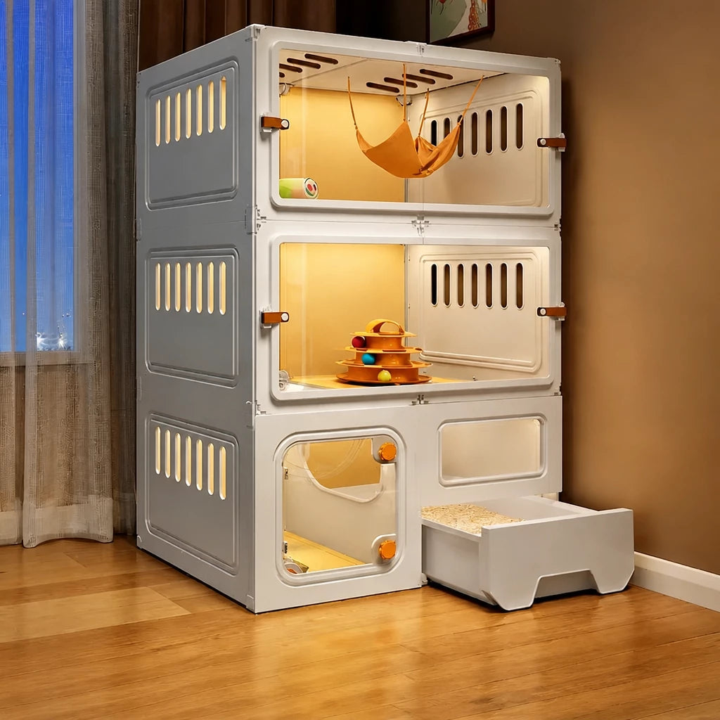 Indoor Multi-Level Cat Condo with Integrated Litter Box Area