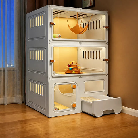 Indoor Multi-Level Cat Condo with Integrated Litter Box Area