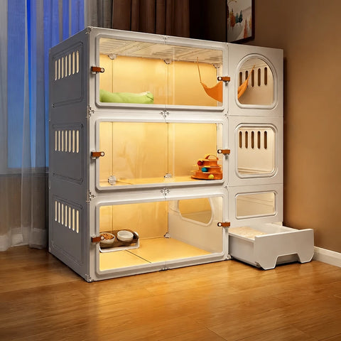 Indoor Multi-Level Cat Condo with Integrated Litter Box Area