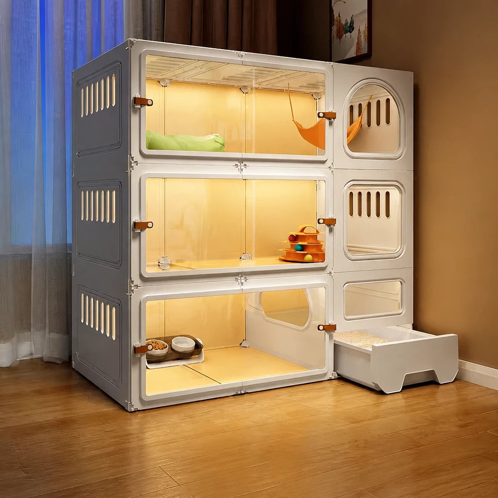 Indoor Multi-Level Cat Condo with Integrated Litter Box Area