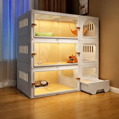 Indoor Multi-Level Cat Condo with Integrated Litter Box Area