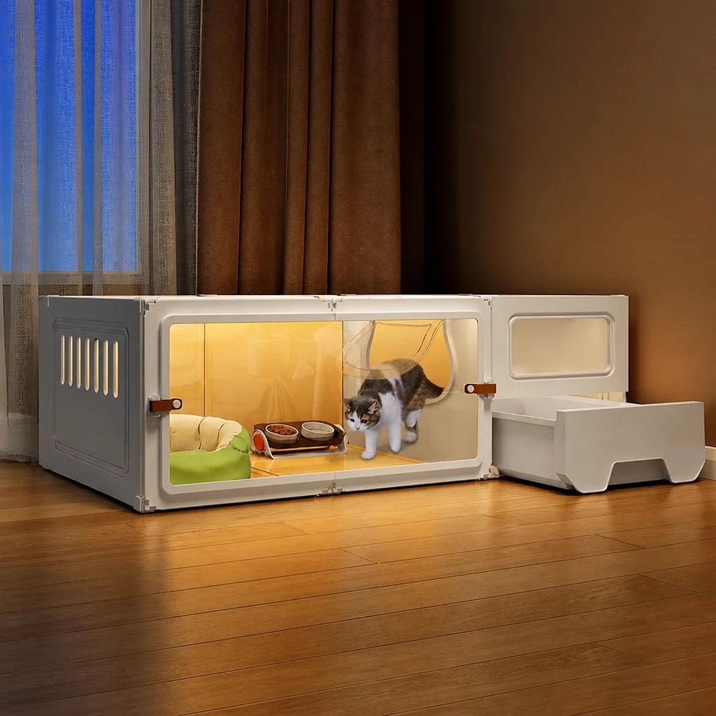 Indoor Multi-Level Cat Condo with Integrated Litter Box Area
