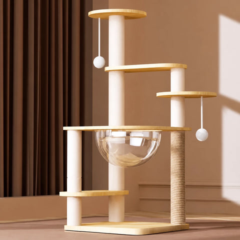 Multi-Level Cat Tree with Enclosed Cat House for Small Spaces