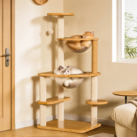 Multi-Level Cat Tree with Enclosed Cat House for Small Spaces