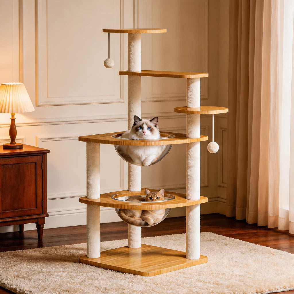 Multi-Level Cat Tree with Enclosed Cat House for Small Spaces