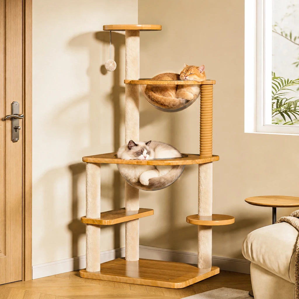 Multi-Level Cat Tree with Enclosed Cat House for Small Spaces