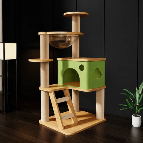 Multi-Level Cat Tree with Enclosed Cat House for Small Spaces