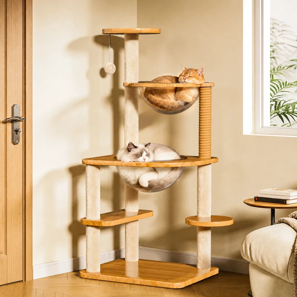 Multi-Level Cat Tree with Enclosed Cat House for Small Spaces
