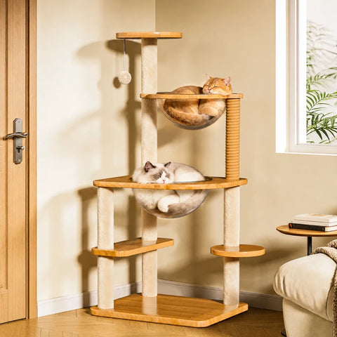 Multi-Level Cat Tree with Enclosed Cat House for Small Spaces