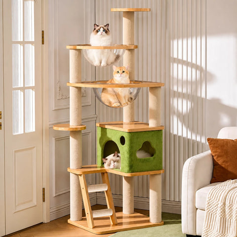 Multi-Level Cat Tree with Enclosed Cat House for Small Spaces