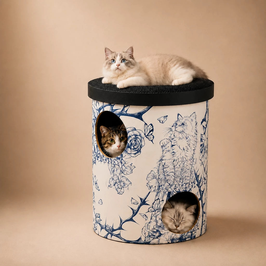 Three-Level Milk Tea Cup-Inspired Cat Scratcher House