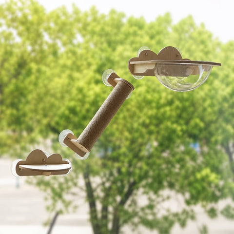 Window-Mounted Cat Climbing System with Perches & Scratching Posts