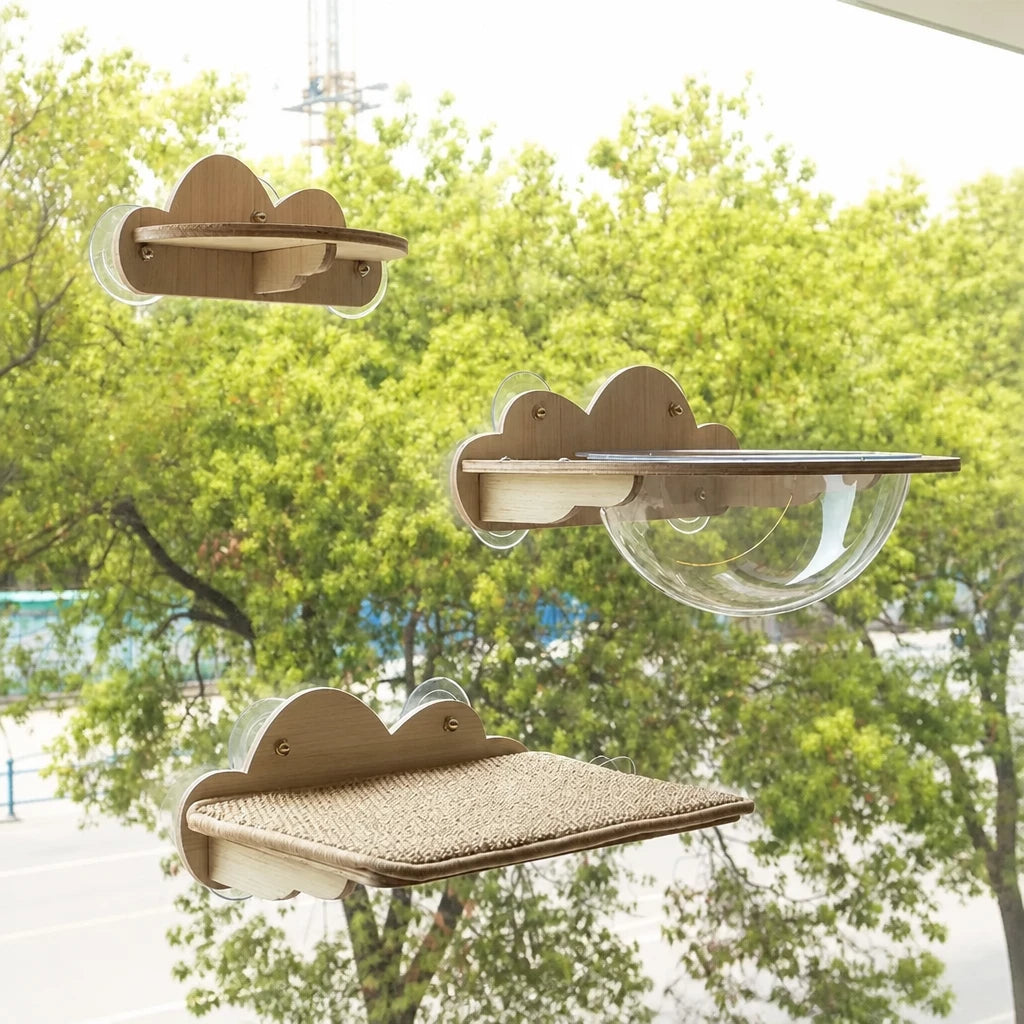 Window-Mounted Cat Climbing System with Perches & Scratching Posts