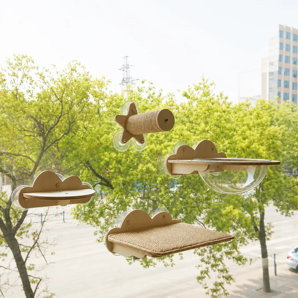 Window-Mounted Cat Climbing System with Perches & Scratching Posts