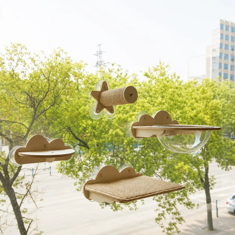 Window-Mounted Cat Climbing System with Perches & Scratching Posts