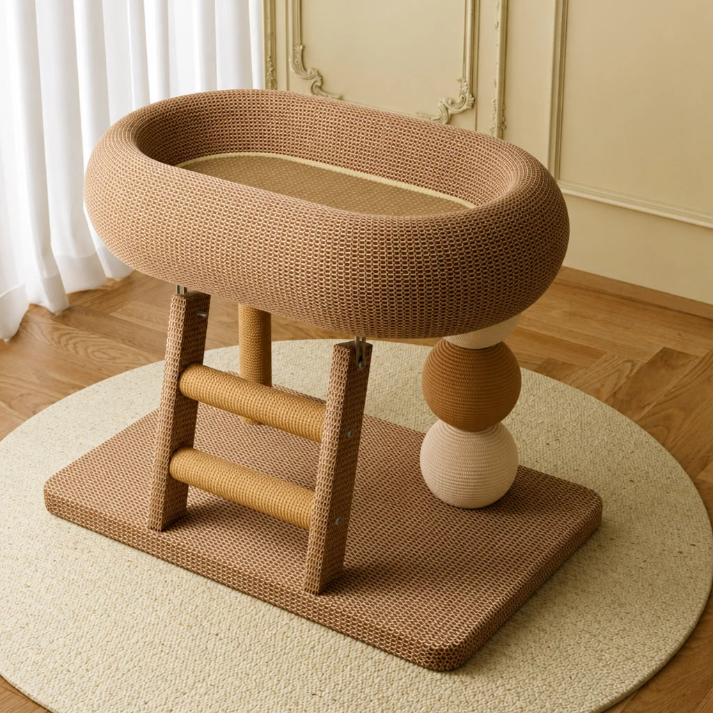 Oval Sisal Cat Tree with Integrated Scratcher and Bed
