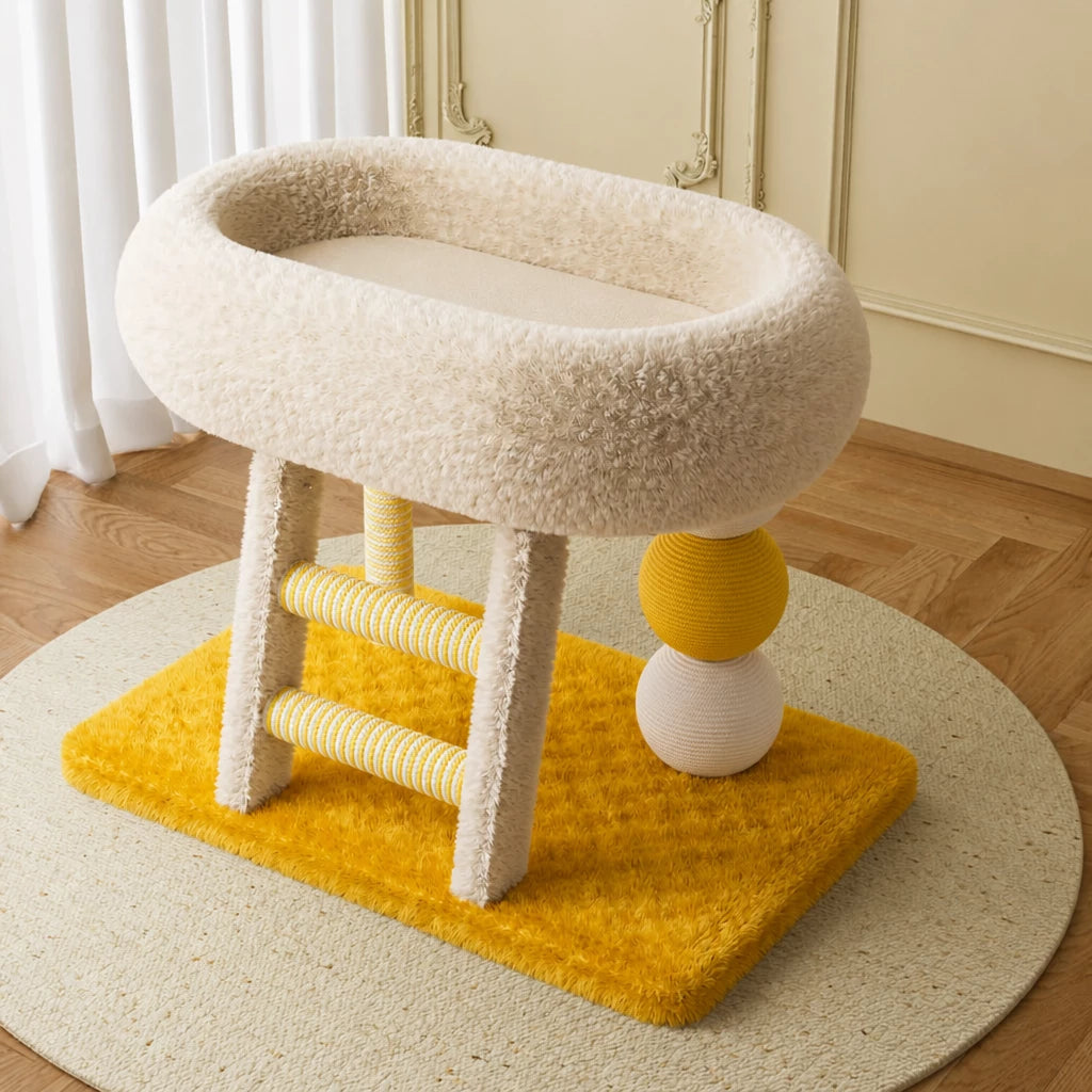 Oval Sisal Cat Tree with Integrated Scratcher and Bed