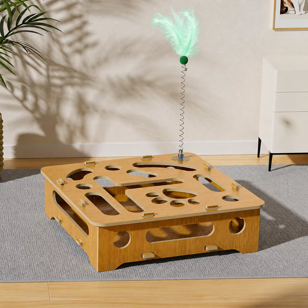 Interactive Cat Maze Toy with Scratch Pad