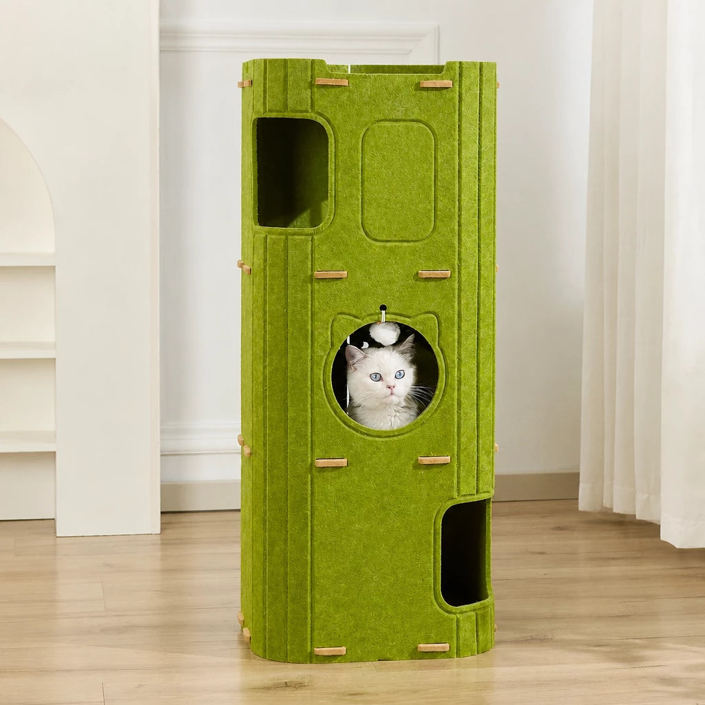Multi-Level Cat Tree with Enclosed Hideaway and Scratching Board