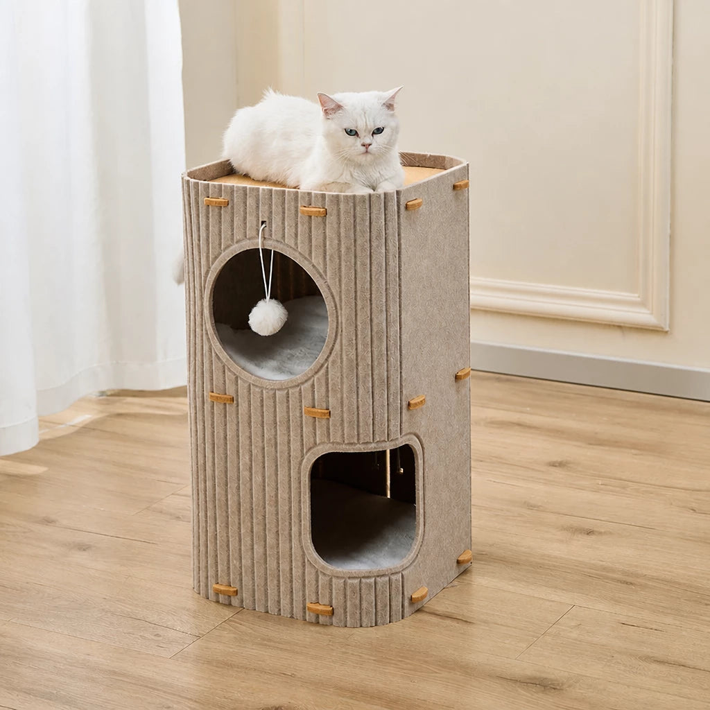 Multi-Level Cat Tree with Enclosed Hideaway and Scratching Board