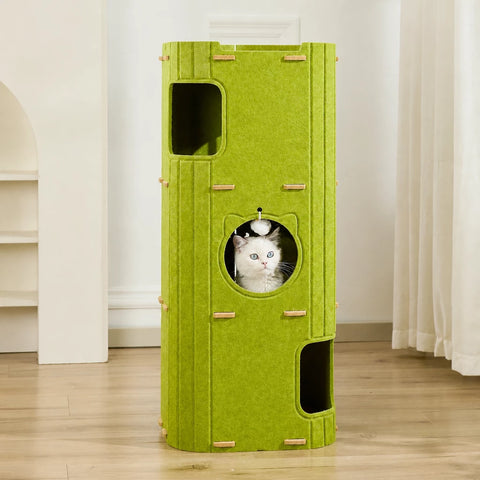 Multi-Level Cat Tree with Enclosed Hideaway and Scratching Board