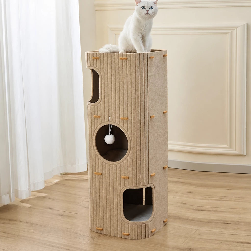 Multi-Level Cat Tree with Enclosed Hideaway and Scratching Board