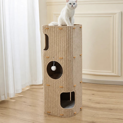 Multi-Level Cat Tree with Enclosed Hideaway and Scratching Board