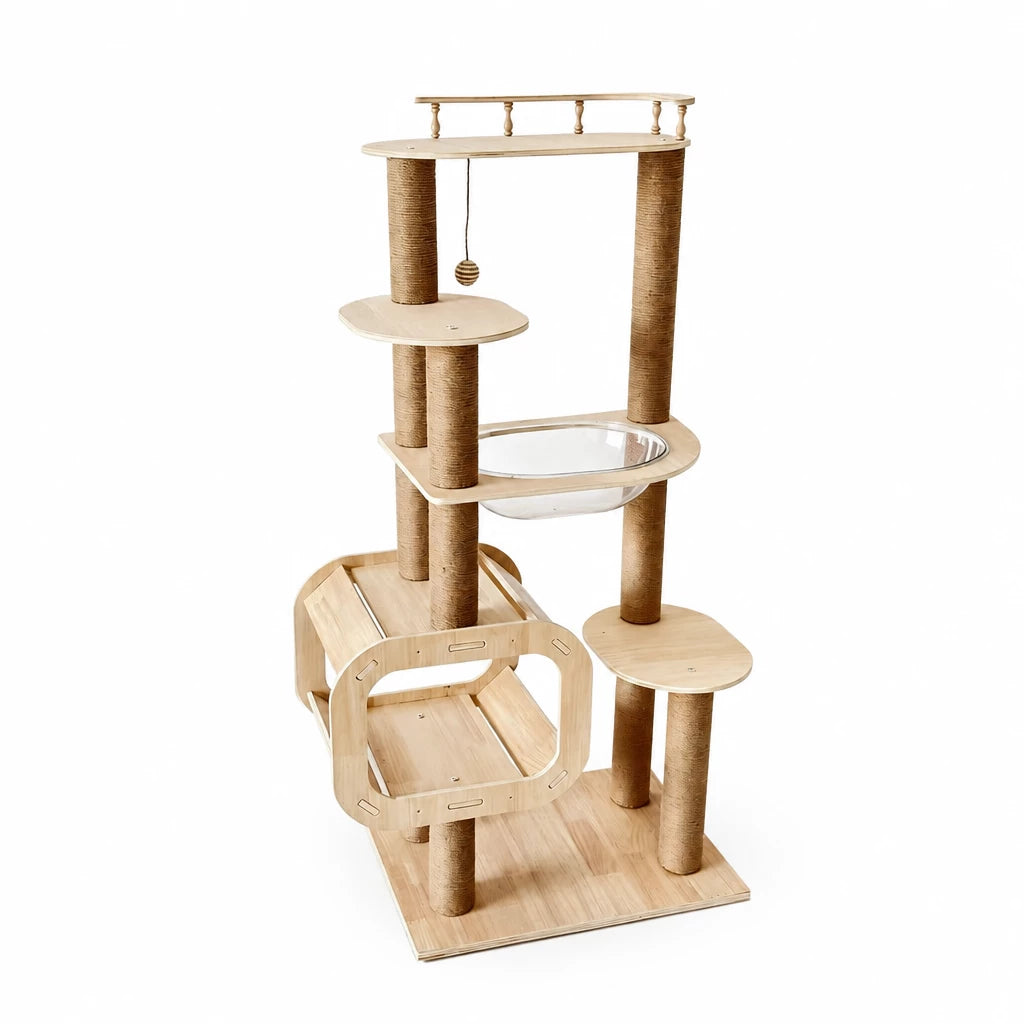 Cat Tree with Hideaway, Scratching Post & Hanging Toy