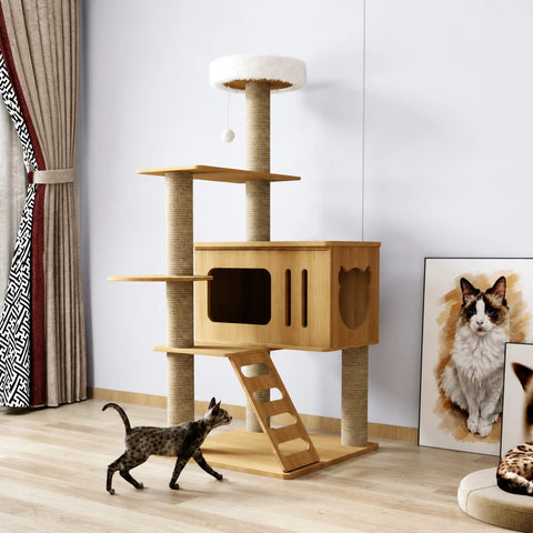Multi-Level Solid Wood Cat Tree with Scratching Posts