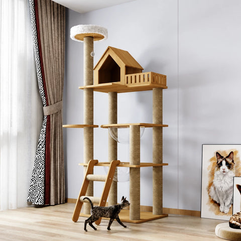 Multi-Level Solid Wood Cat Tree with Scratching Posts