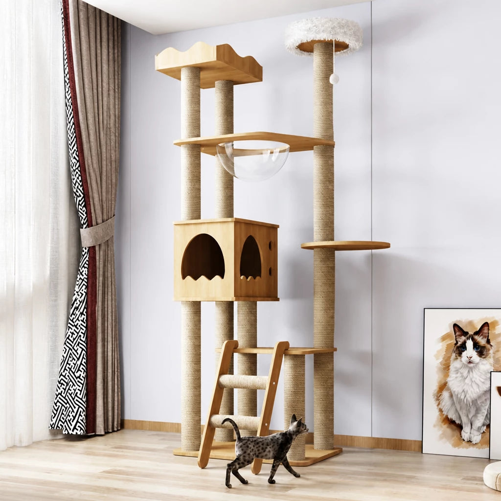 Multi-Level Solid Wood Cat Tree with Scratching Posts