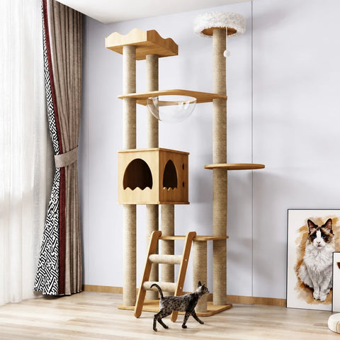 Multi-Level Solid Wood Cat Tree with Scratching Posts