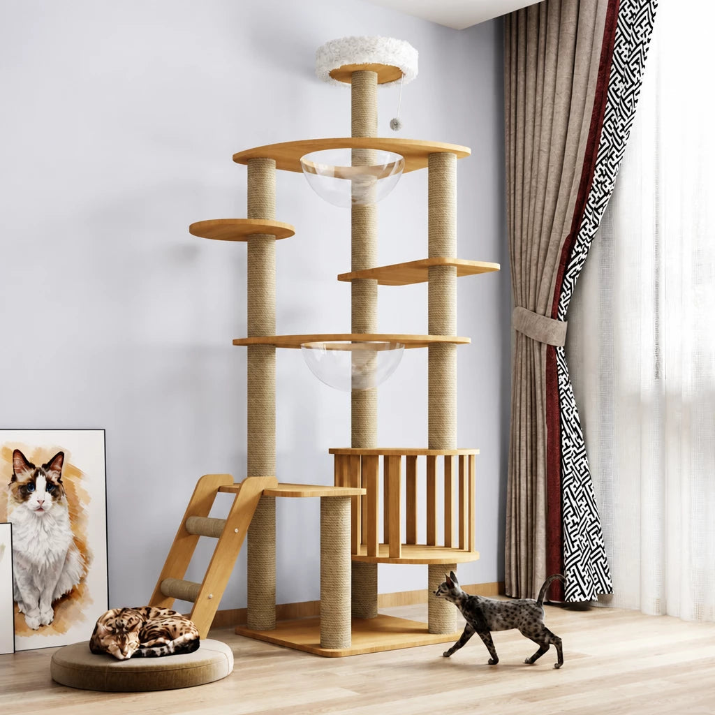 Multi-Level Solid Wood Cat Tree with Scratching Posts