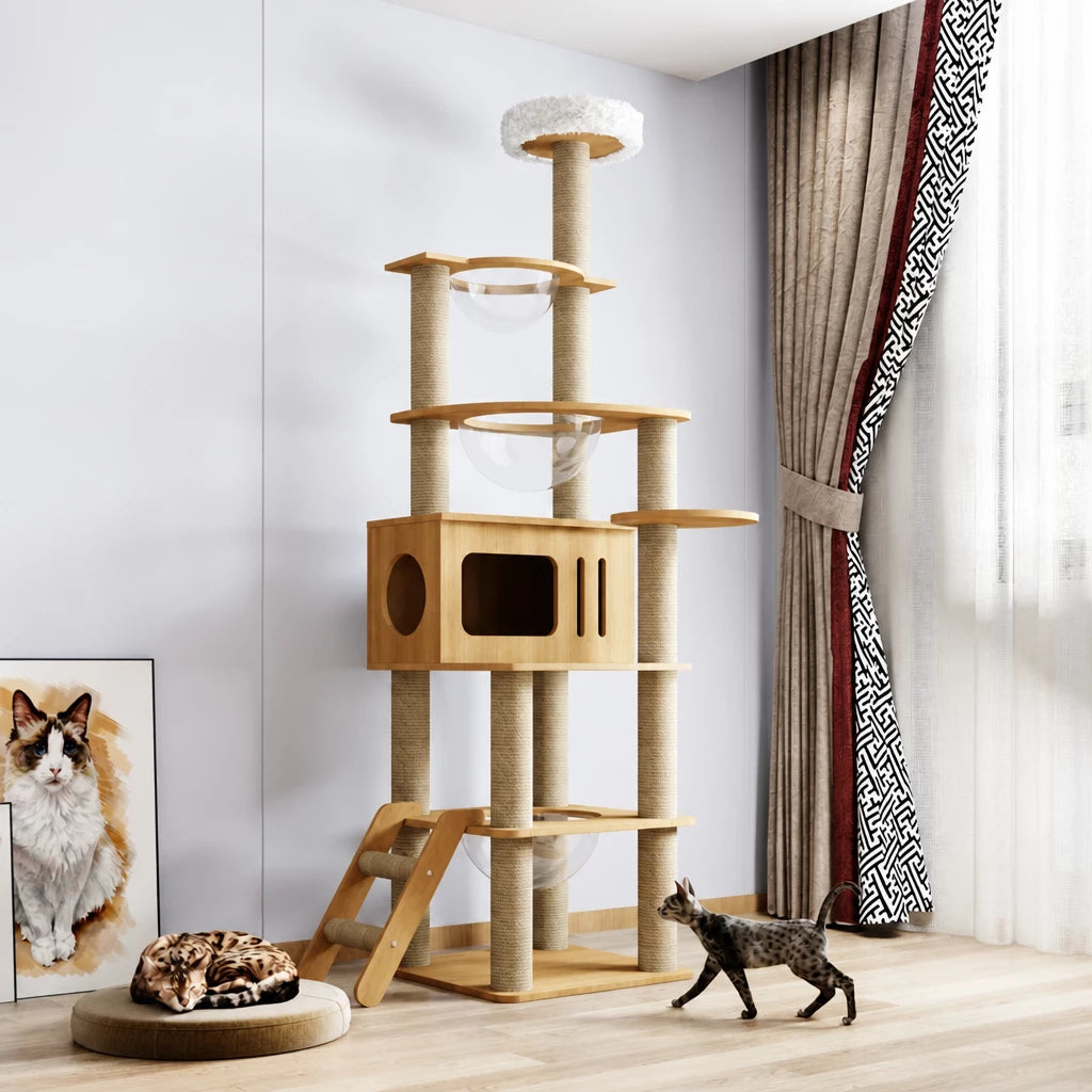 Multi-Level Solid Wood Cat Tree with Scratching Posts