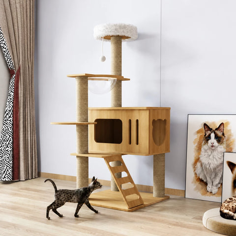 Multi-Level Solid Wood Cat Tree with Scratching Posts
