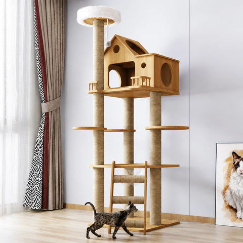 Multi-Level Solid Wood Cat Tree with Scratching Posts