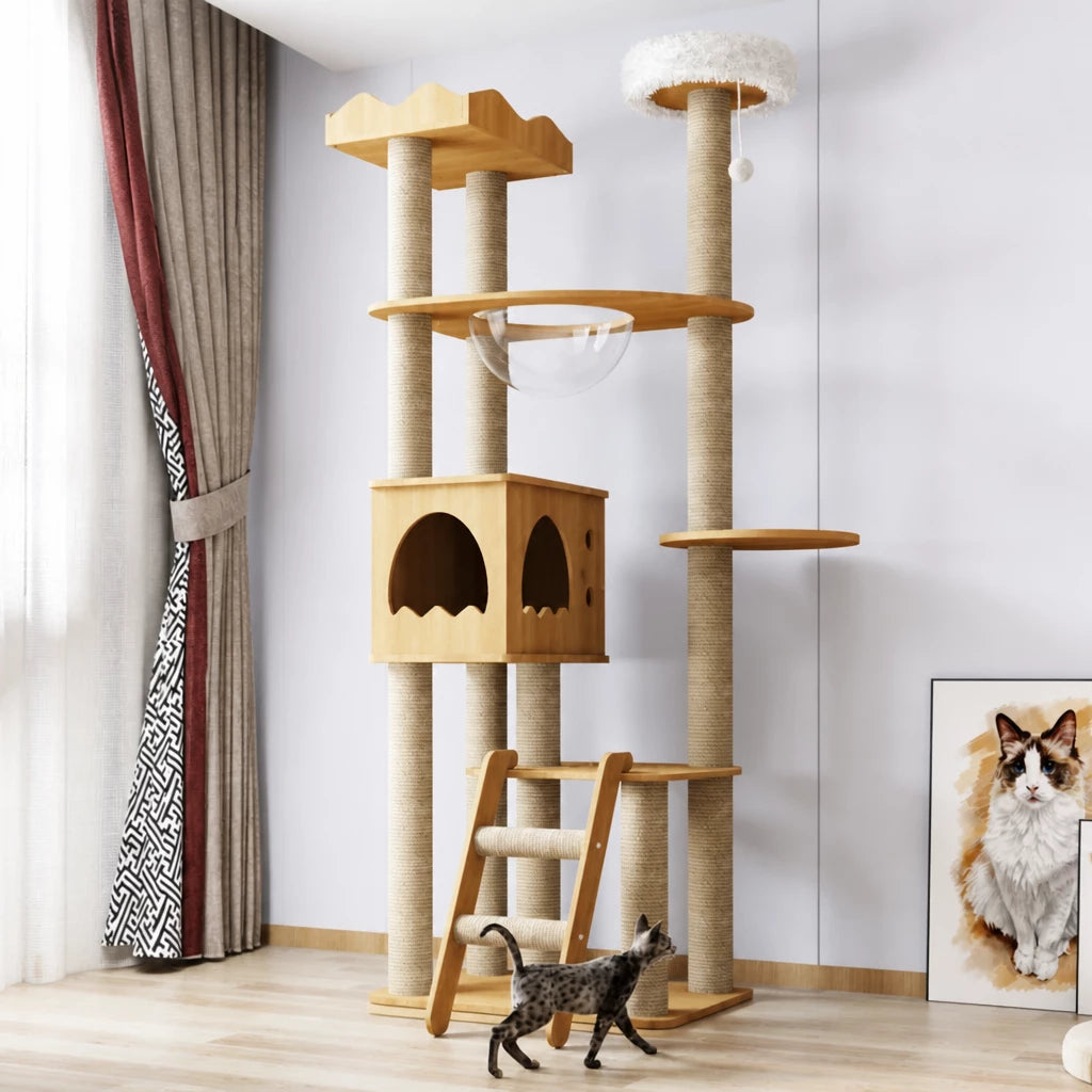 Multi-Level Solid Wood Cat Tree with Scratching Posts