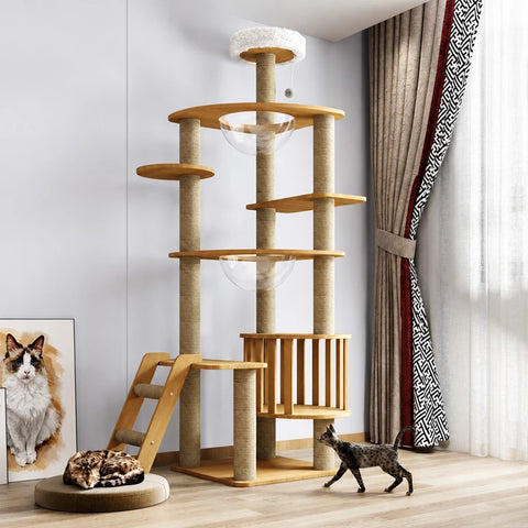 Multi-Level Solid Wood Cat Tree with Scratching Posts